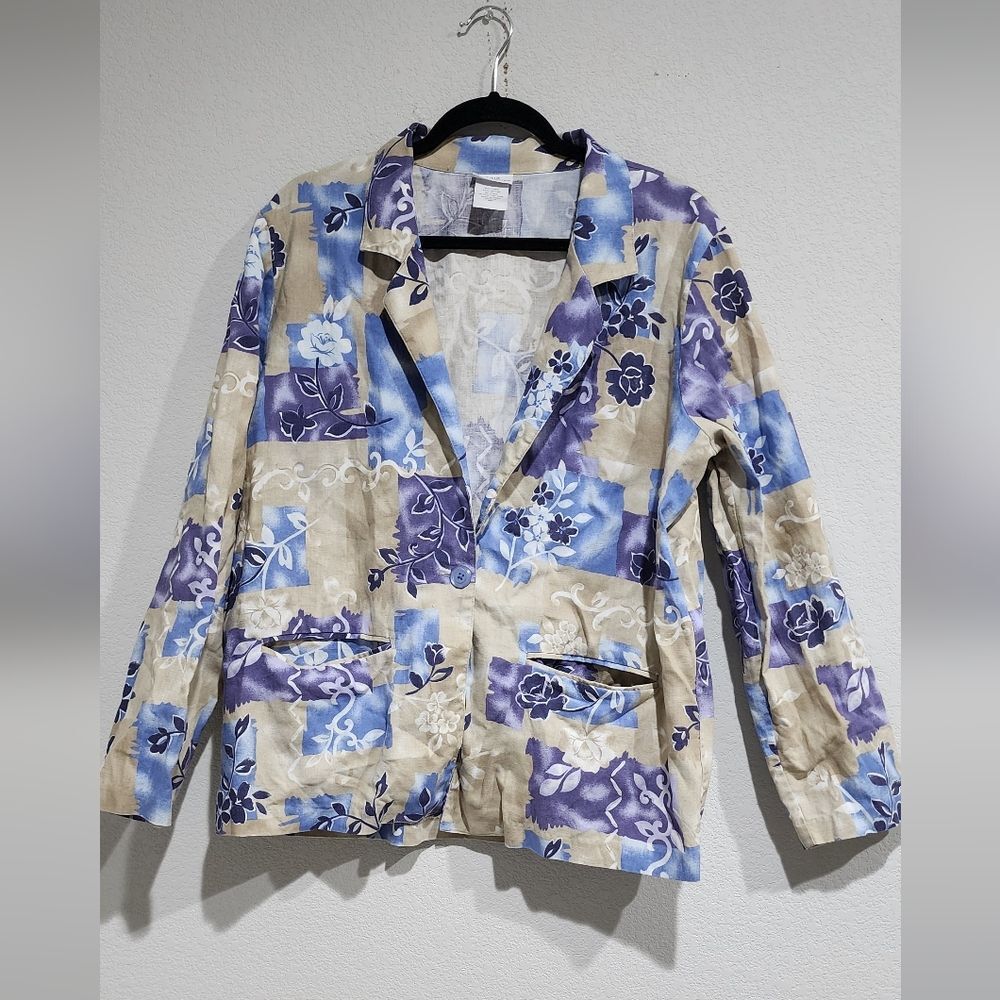 Vintage Blair Boutique Floral Linen Blend Patterned Blazer Size M